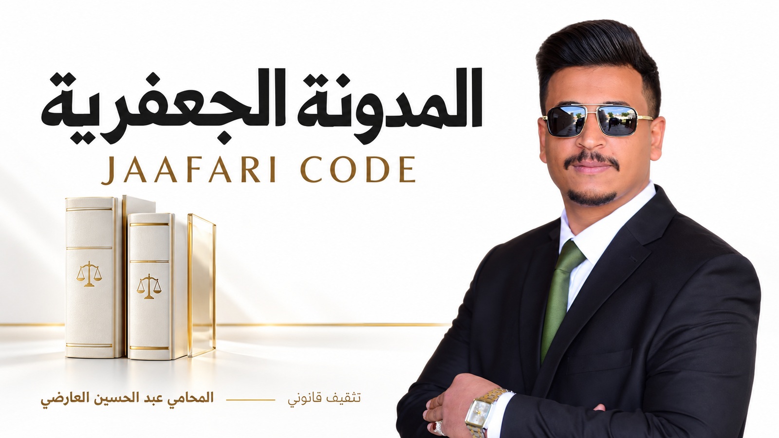 المحامي عبد الحسين العارضي — المدونة الجعفرية، بتصميم أبيض وذهبي