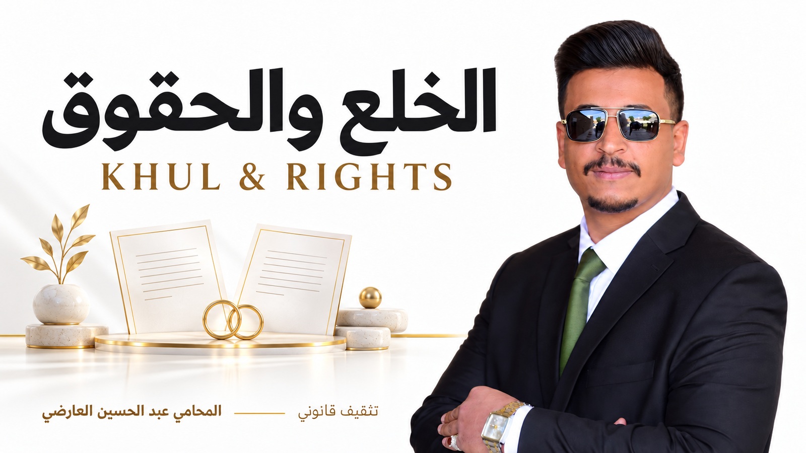 Lawyer Abdul Hussein Al-Aridhi — Khul and Rights, white and gold editorial cover